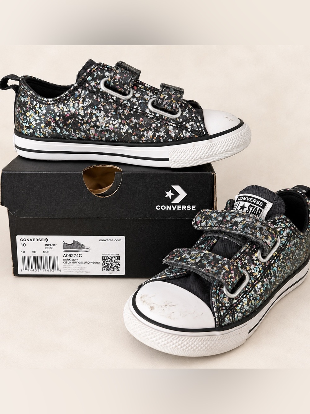 Converse Kids Black Glitter Low Top Sneakers w/ Multicolor Glitter ‘Dark Matter’